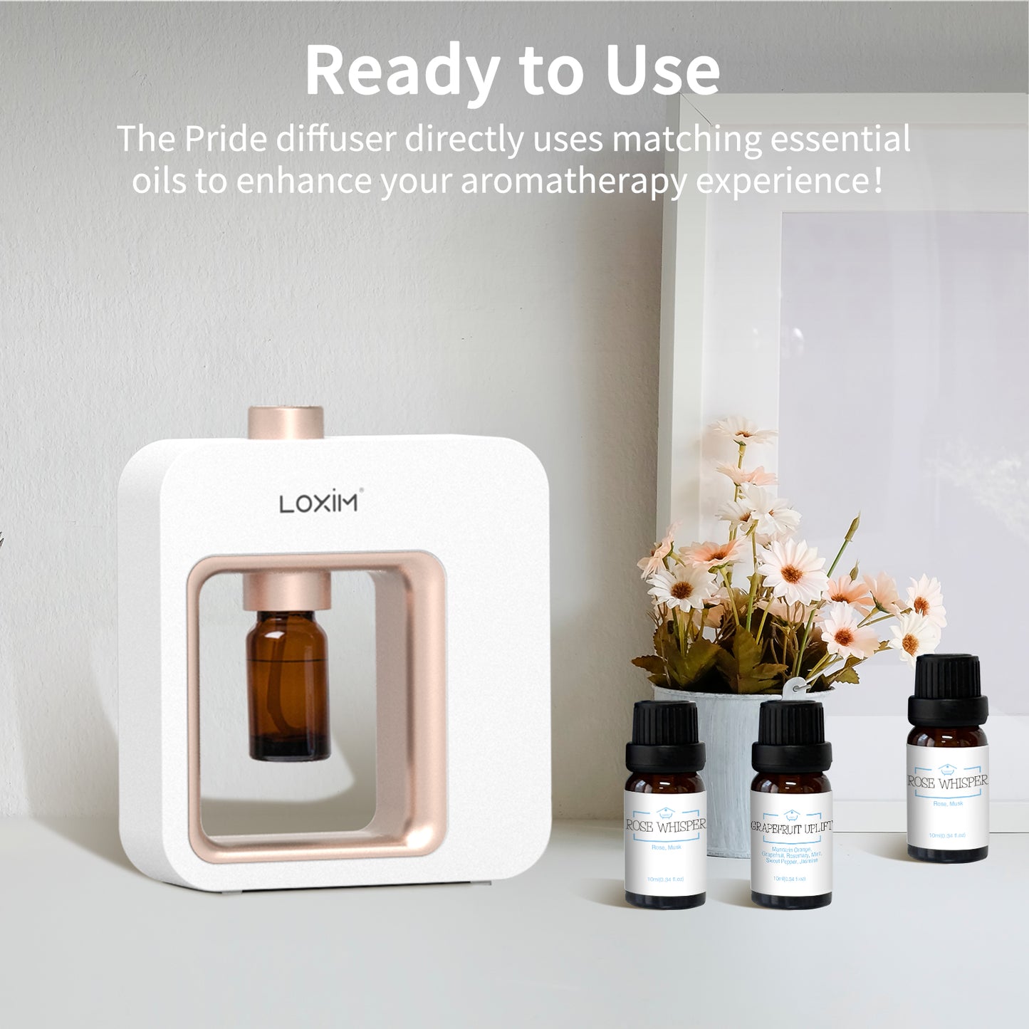 LOXIM Nebulizing Diffuser with Daytime Calm Collection Essential Oil Set (Pride WhiteGold)