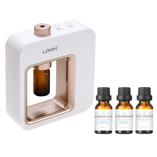 LOXIM Nebulizing Diffuser with Daytime Calm Collection Essential Oil Set (Pride WhiteGold)