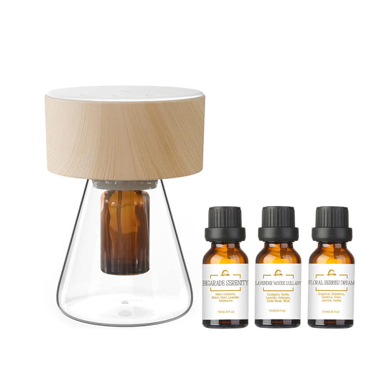 LOXIM Nebulizing Diffuser with Sweet Dreamscape Essential Oil Set (Twilight Woodgrain)
