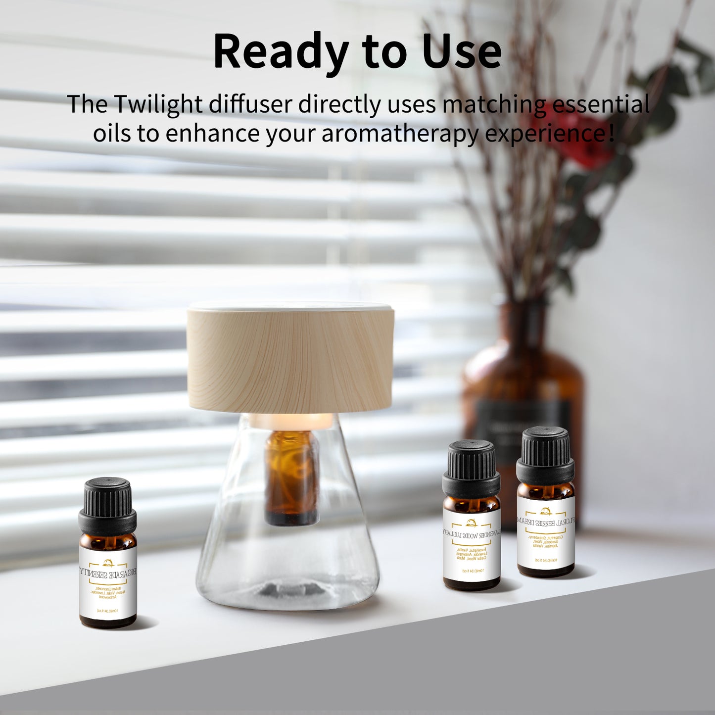 LOXIM Nebulizing Diffuser with Sweet Dreamscape Essential Oil Set (Twilight Woodgrain)