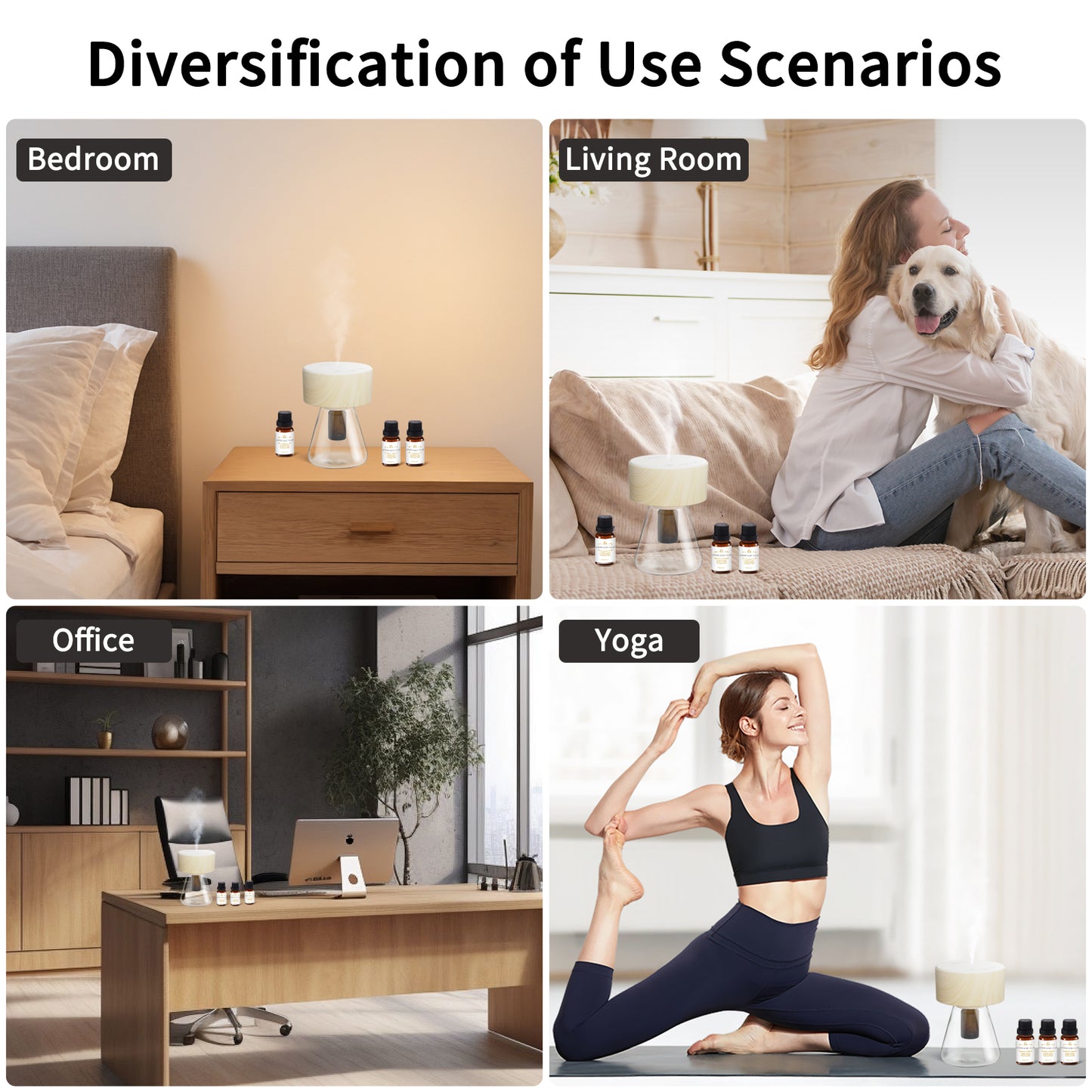 LOXIM Nebulizing Diffuser with Sweet Dreamscape Essential Oil Set (Twilight Woodgrain)