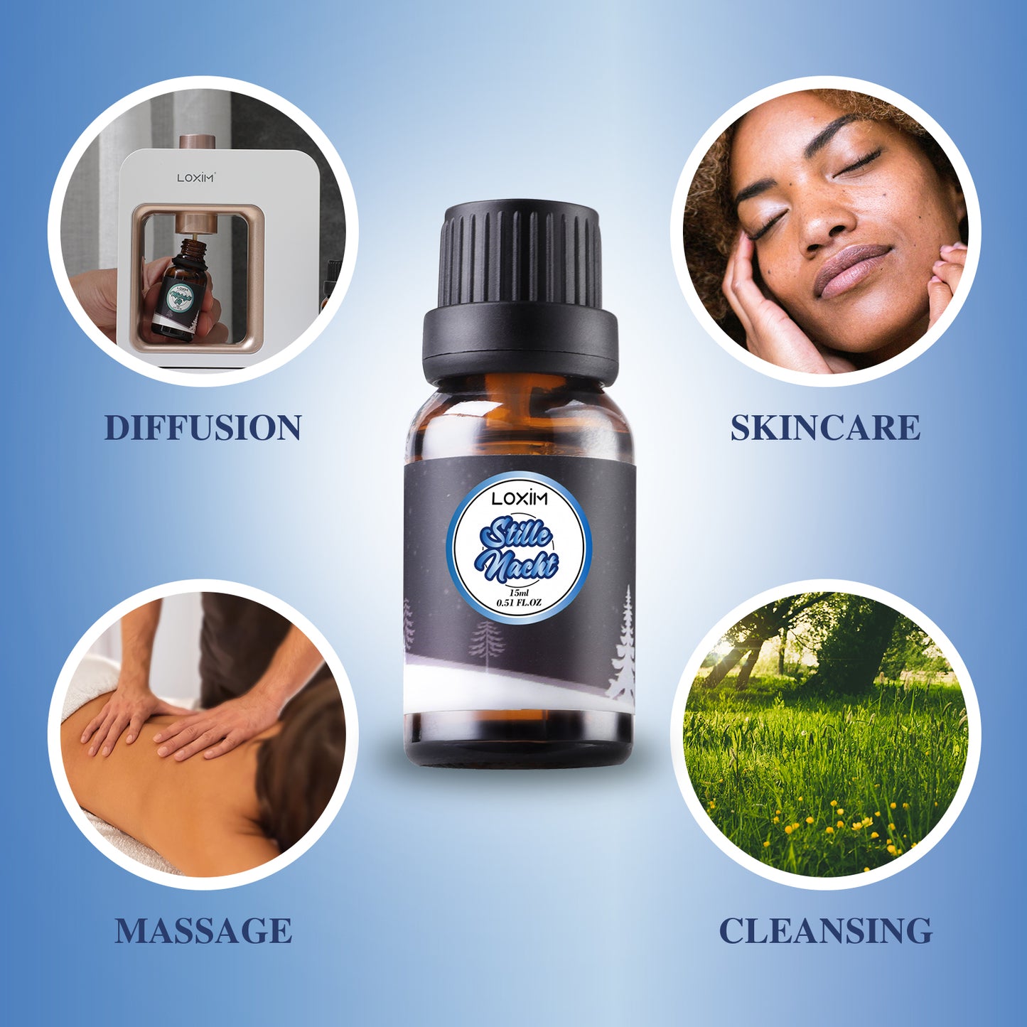 LOXIM Stille Nacht Essential Oil Blend ( Vanilla & Lavender & Cedarwood) Pure and Natural for Aromatherapy Diffuser, Skin & Hair Care, Stress Relief, Relaxation, Sleep 15ml,0.51 FL.OZ.