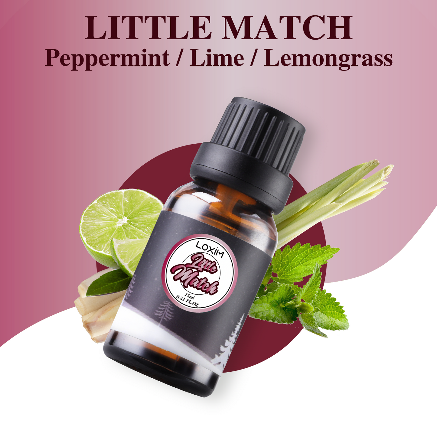 LOXIM Little Match Essential Oil Blend (Peppermint & Lime & Lemongrass) Pure and Natural for Aromatherapy Diffuser, Skin & Hair Care, Stress Relief, Relaxation, Sleep 15ml,0.51 FL.OZ