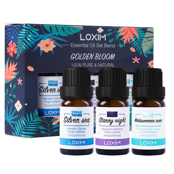 LOXIM Golden Bloom Essential Oil Set Blend (Pure & Natural) Therapeutic Grade Essential Oils for Aromatherapy Diffuser, Skin & Hair Care, Stress Relief