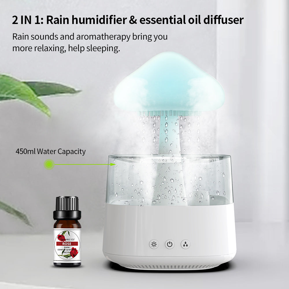 Raining Cloud Aromatherapy Diffuser, Rain Cloud Sleep Aid Humidifier，Rain Drop Essential Oil Diffuser With Mushroom Lamp, 7 colors Night Light Cute Humidifier For Bedroom