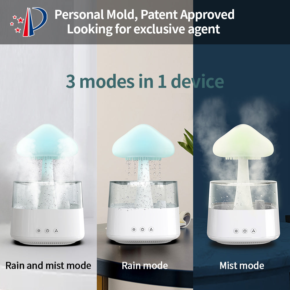 Raining Cloud Aromatherapy Diffuser, Rain Cloud Sleep Aid Humidifier，Rain  Drop Essential Oil Diffuser With Mushroom Lamp, 7 colors Night Light Cute