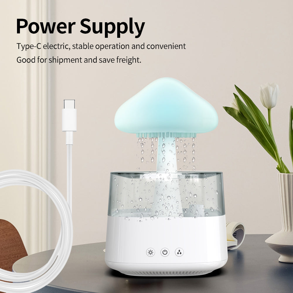 Raining Cloud Aromatherapy Diffuser, Rain Cloud Sleep Aid Humidifier，Rain  Drop Essential Oil Diffuser With Mushroom Lamp, 7 colors Night Light Cute 