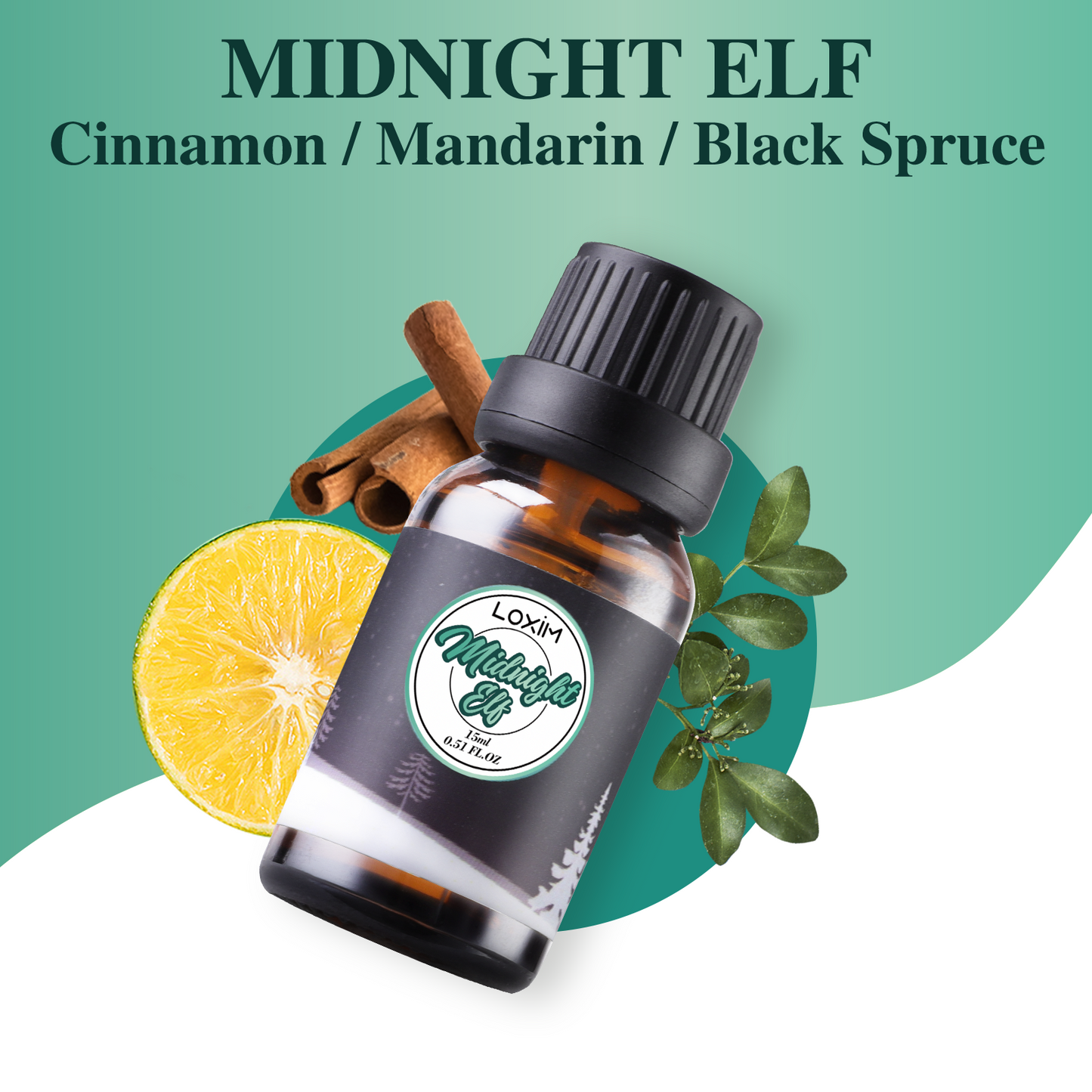 LOXIM Midnight Elf Essential Oil Blend (Cinnamon & Mandarin & Spruce) Pure and Natural for Aromatherapy Diffuser, Skin & Hair Care, Stress Relief, Relaxation, Sleep 15ml,0.51 FL.OZ
