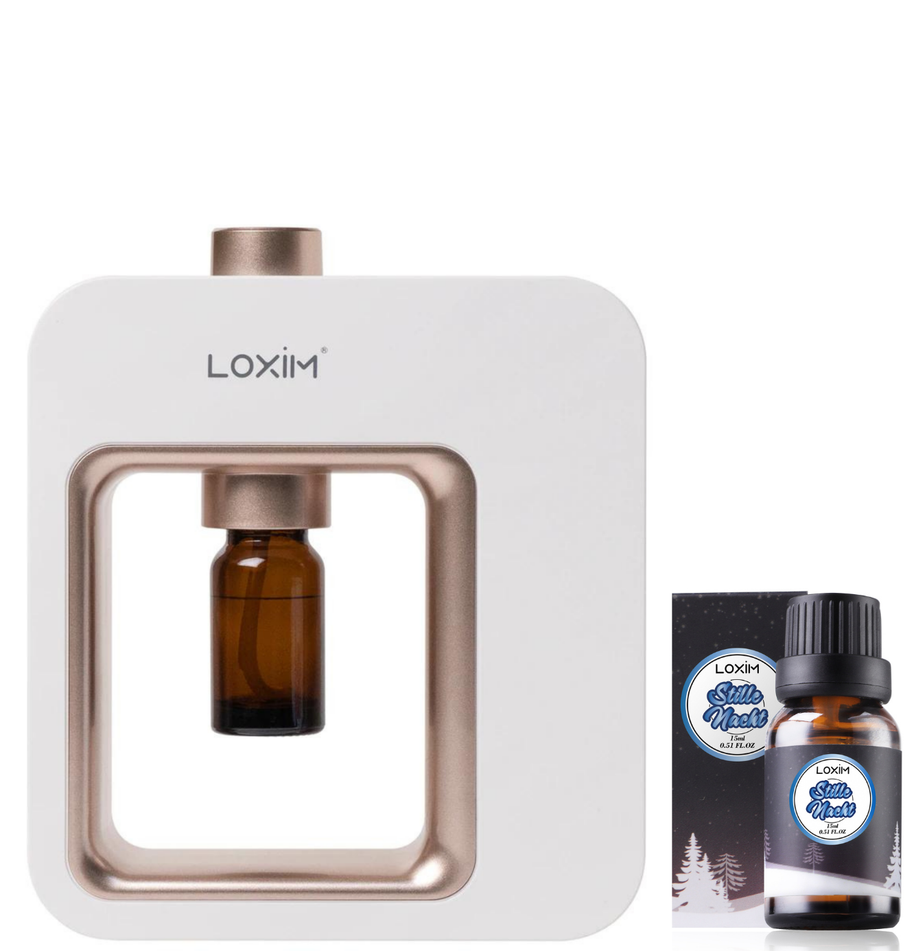 LOXIM Pride Aroma Diffuser White & Stille Nacht Essential Oil Set Blend 15ml