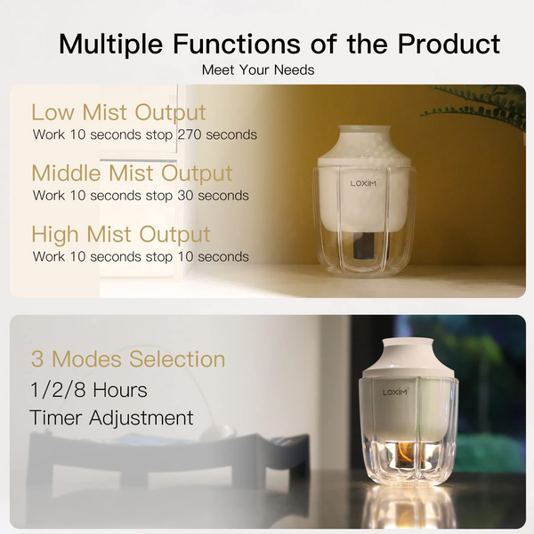 LOXIM Gurfa Waterless Essential Oil Diffusers with Nebulizing Technology for Large Room Home Car Office, Portable Cordless Super Quiet Embient Light Battery Operated Scent Diffuser(White)